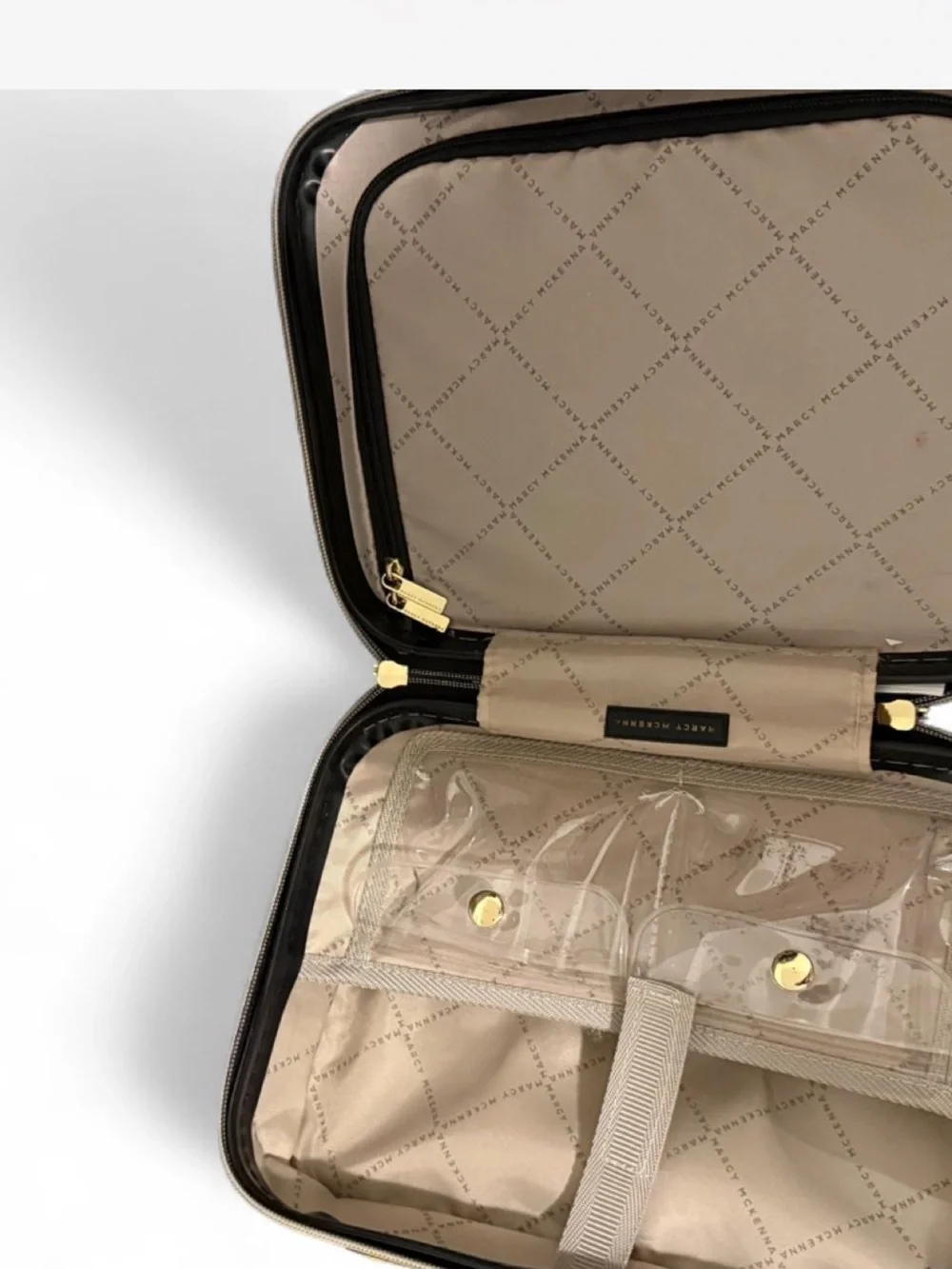 Black Glossy Chevron Cosmetic Case with Gold Accents